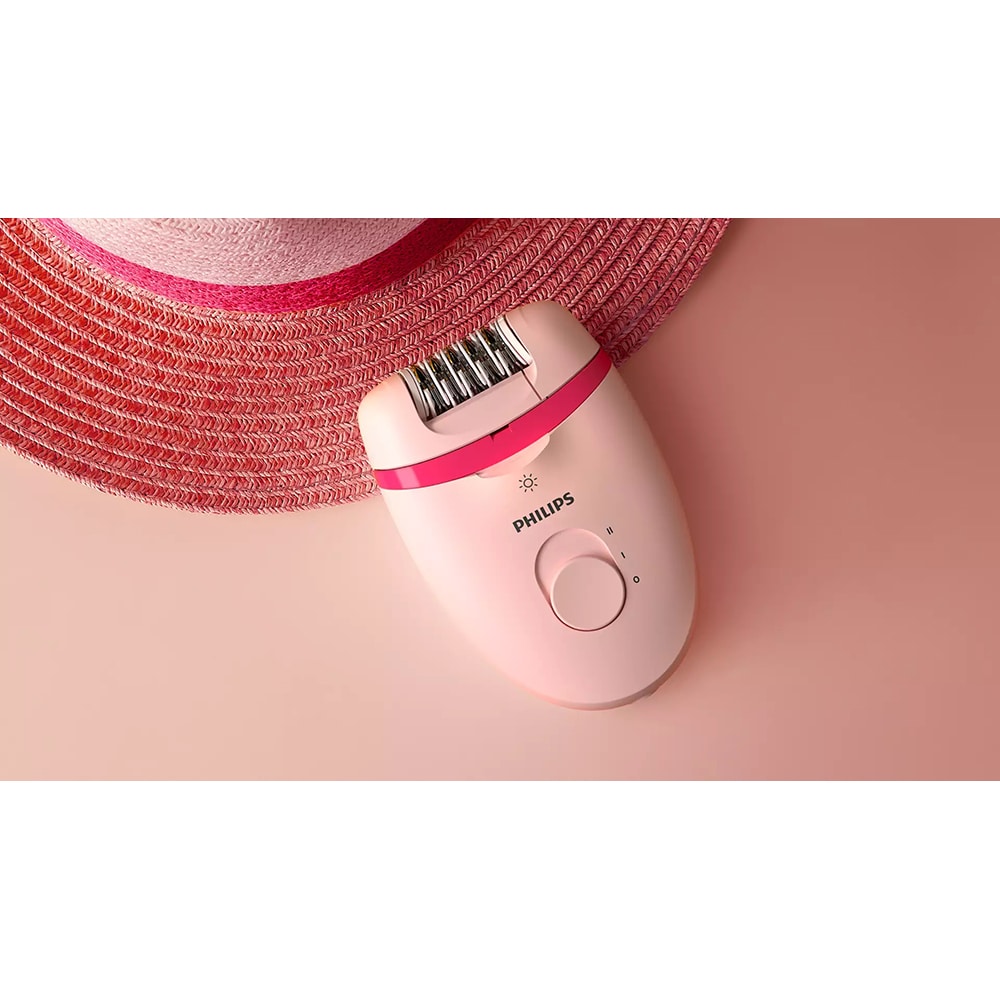 Epilator PHILIPS Satinelle Essential BRE285/00, 20 pensete, 2 viteze, 7 accesorii, retea, roz