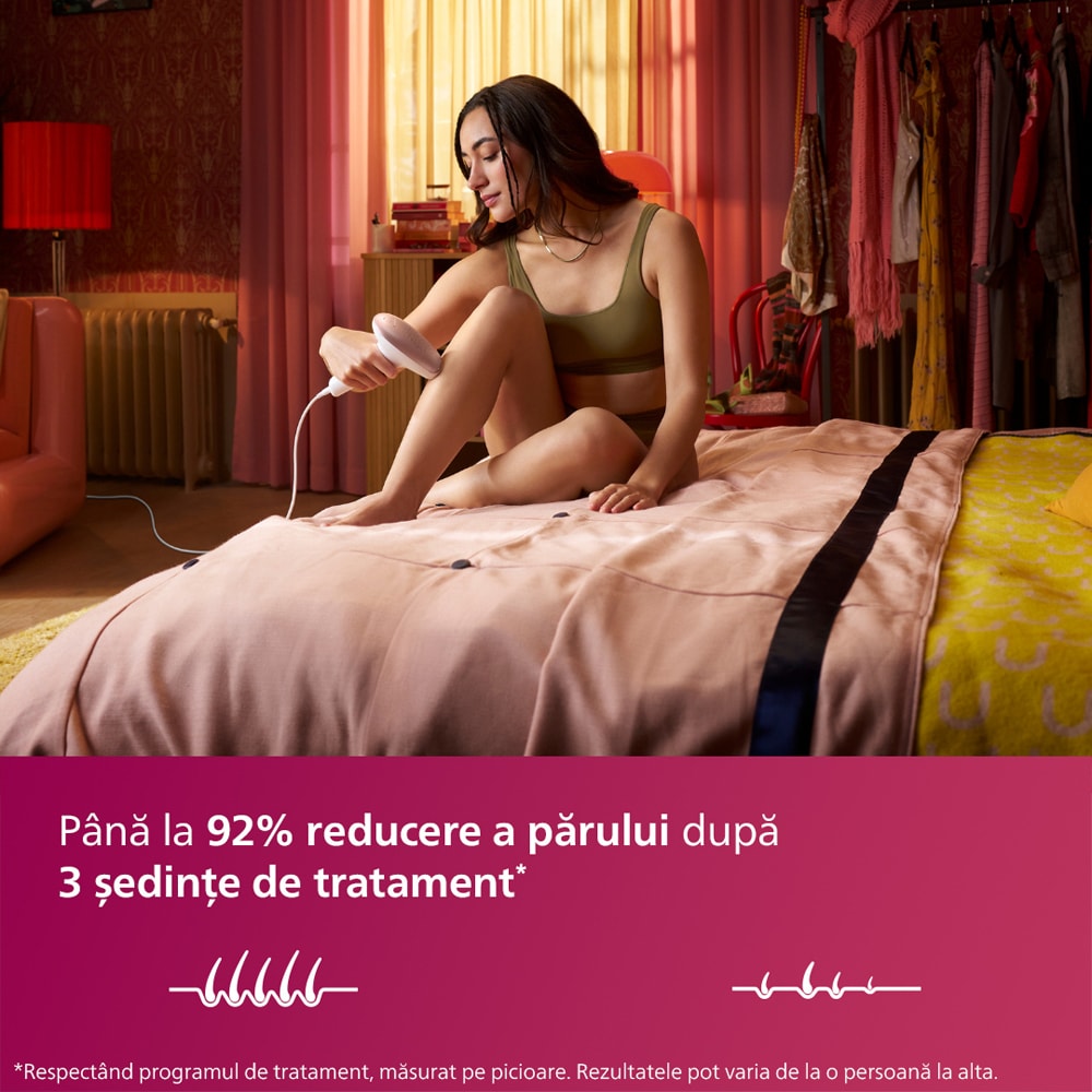 Epilator IPL PHILIPS Lumea BRI921/00, 250.000 impulsuri, 1 accesoriu, retea, alb-roz + Trimmer