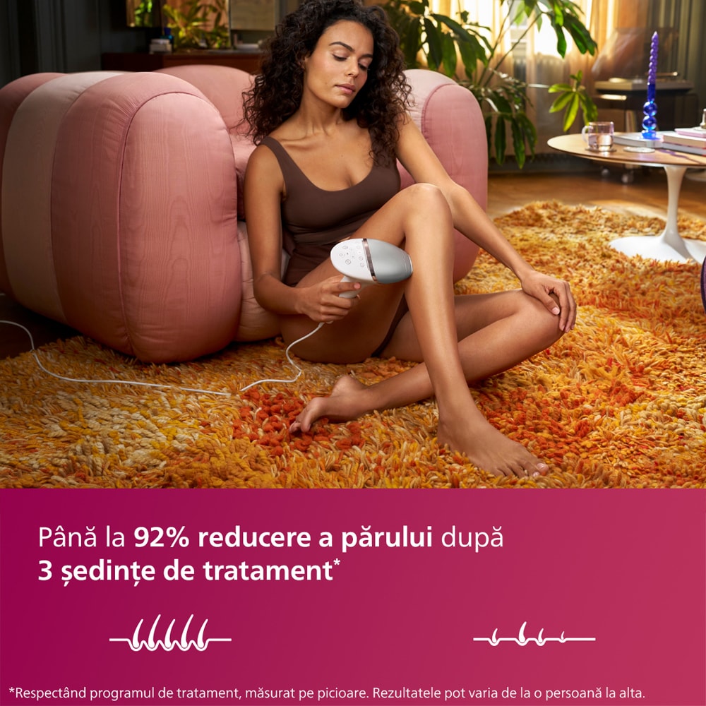 Epilator IPL PHILIPS Lumea Seria 8000 BRI940/00, 450.000 de impulsuri, 1 accesoriu, SenseIQ, retea, argintiu