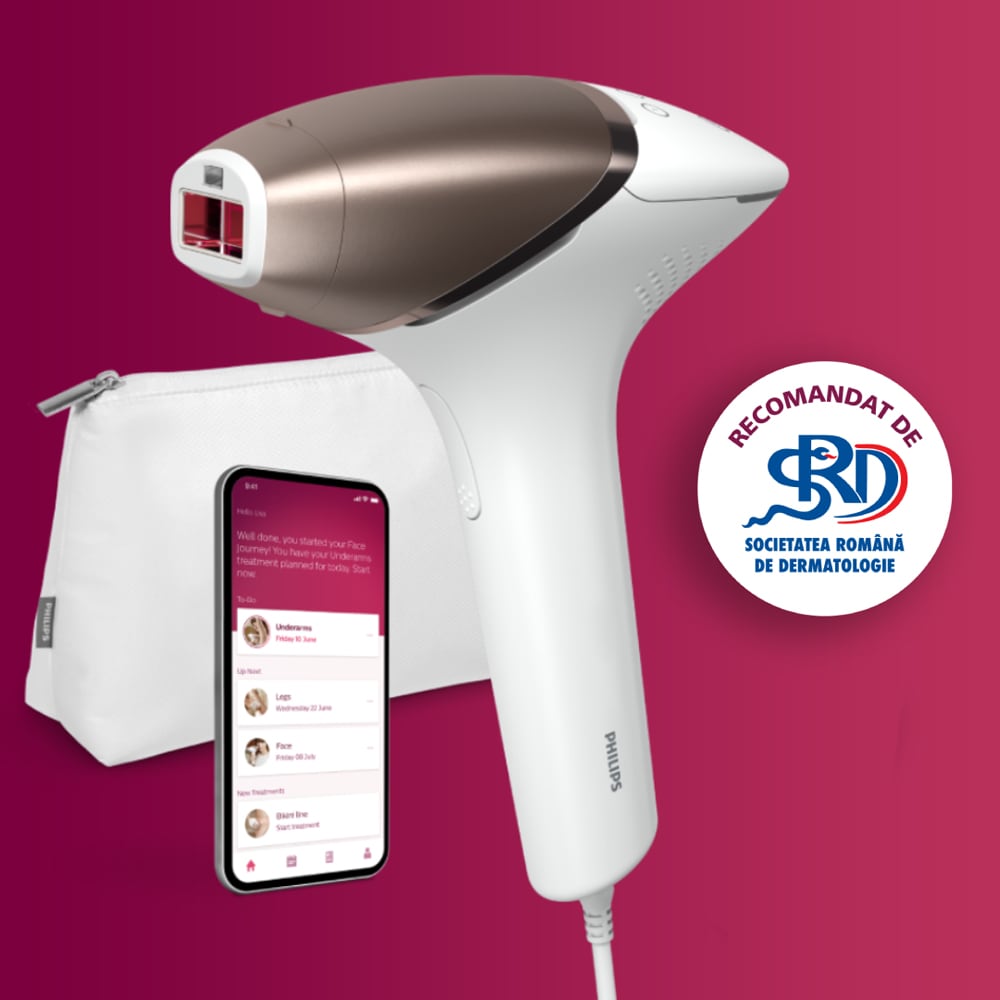 Epilator IPL PHILIPS Lumea BRI945/00, 450.000 de impulsuri, 2 accesorii, SenseIQ, alb-auriu