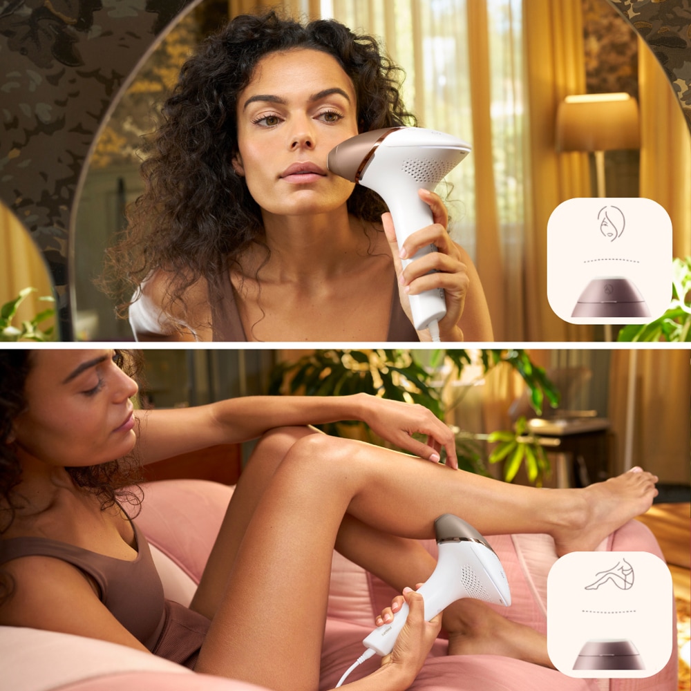 Epilator IPL PHILIPS Lumea BRI945/00, 450.000 de impulsuri, 2 accesorii, SenseIQ, alb-auriu