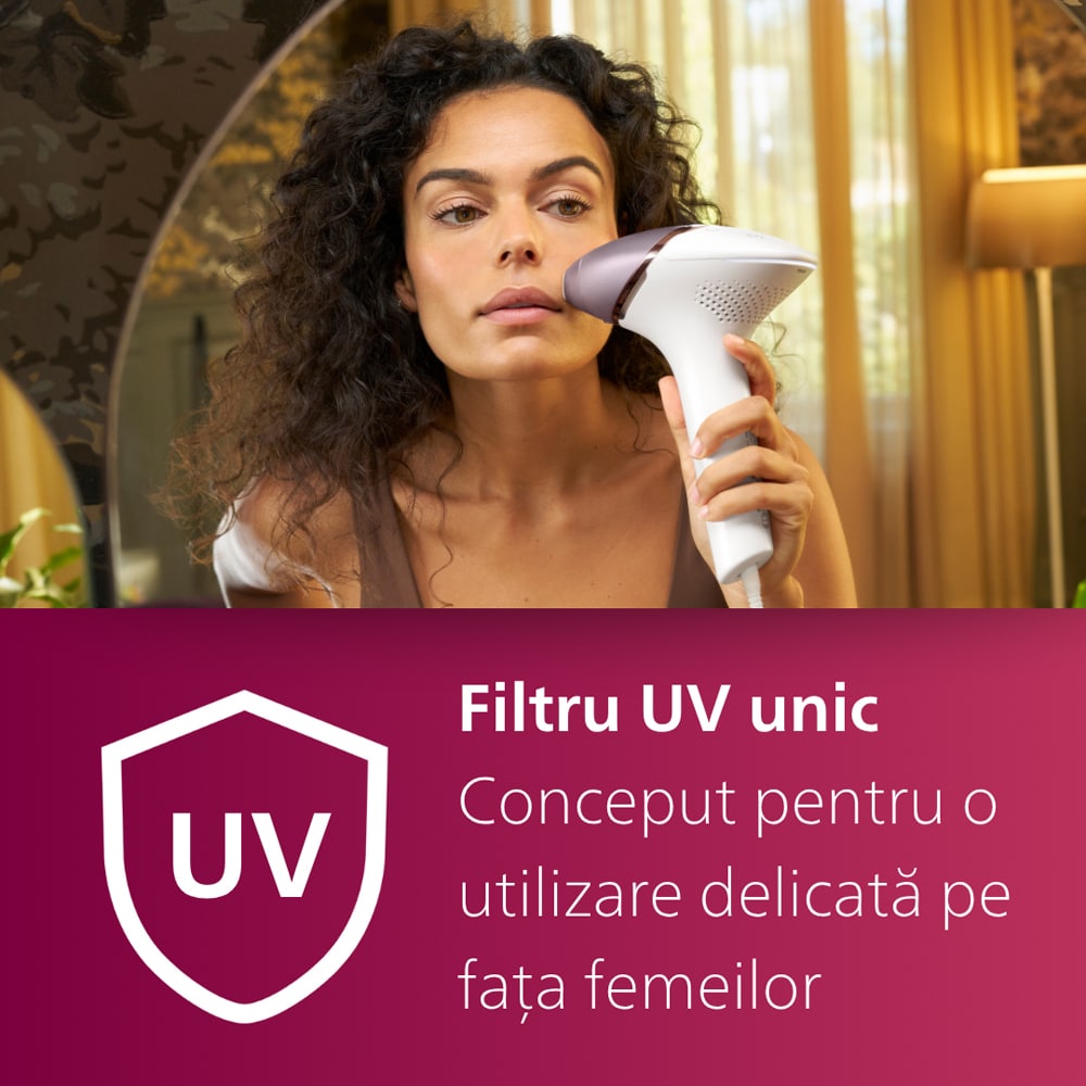 Epilator IPL PHILIPS Lumea Prestige Seria 8000 BRI947/00, 450.000 de impulsuri, 4 accesorii, senzor SmartSkin, retea, argintiu