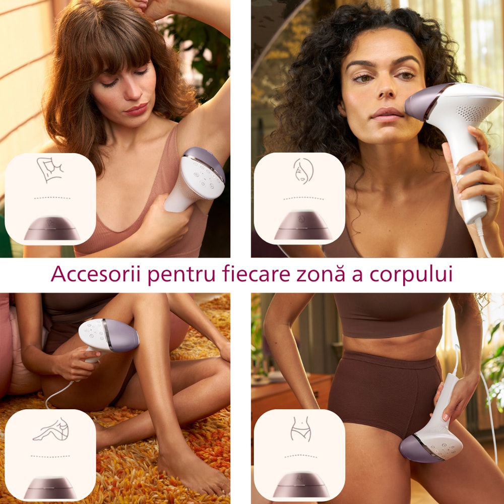 Epilator IPL PHILIPS Lumea Prestige Seria 8000 BRI947/00, 450.000 de impulsuri, 4 accesorii, senzor SmartSkin, retea, argintiu