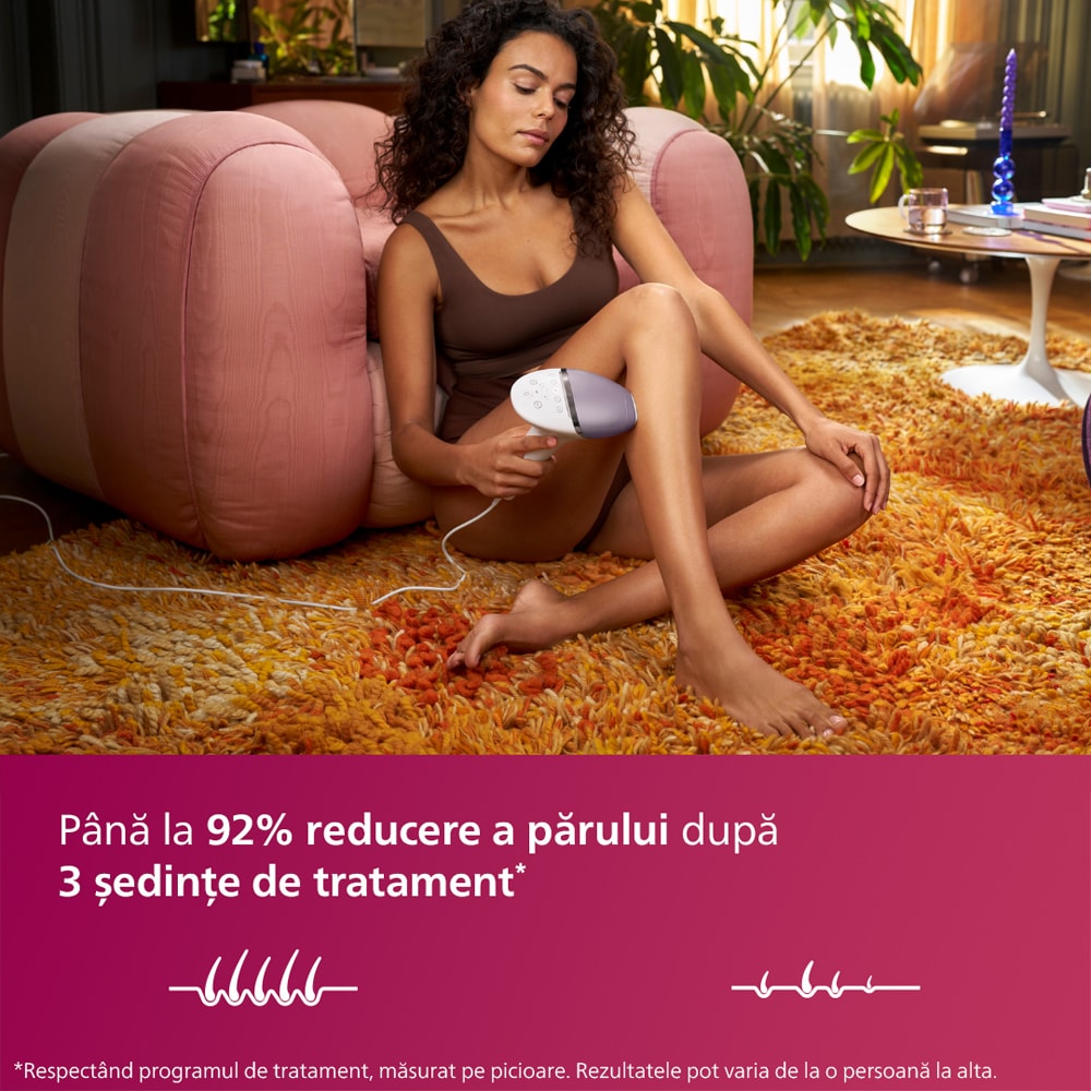 Epilator IPL PHILIPS Lumea Prestige Seria 8000 BRI947/00, 450.000 de impulsuri, 4 accesorii, senzor SmartSkin, retea, argintiu