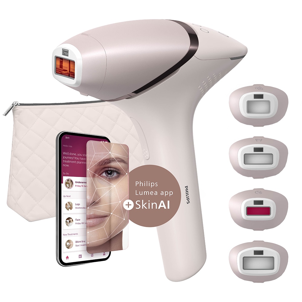 Epilator IPL PHILIPS Lumea Series 9900 BRI976/00, 450.000 de impulsuri, 4 accesorii, Senzor SmartSkin, acumulator, roz