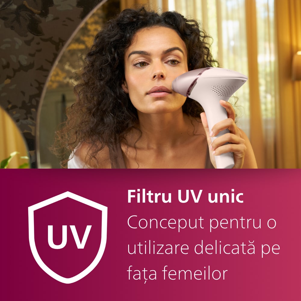 Epilator IPL PHILIPS Lumea Series 9900 BRI976/00, 450.000 de impulsuri, 4 accesorii, Senzor SmartSkin, acumulator, roz