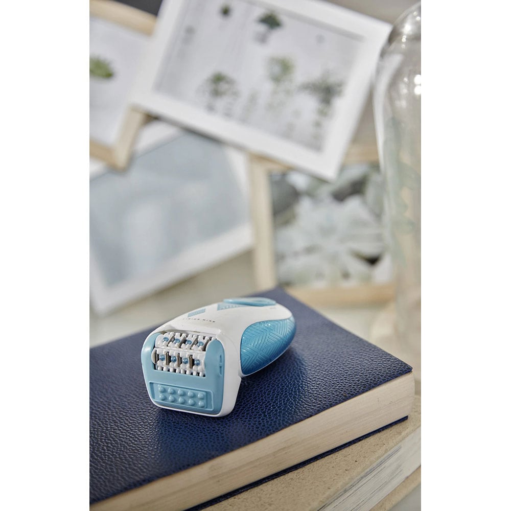 Epilator ROWENTA Skin Spirit EP2910F0, 24 pensete, 2 viteze, 3 accesorii, retea, alb-albastru