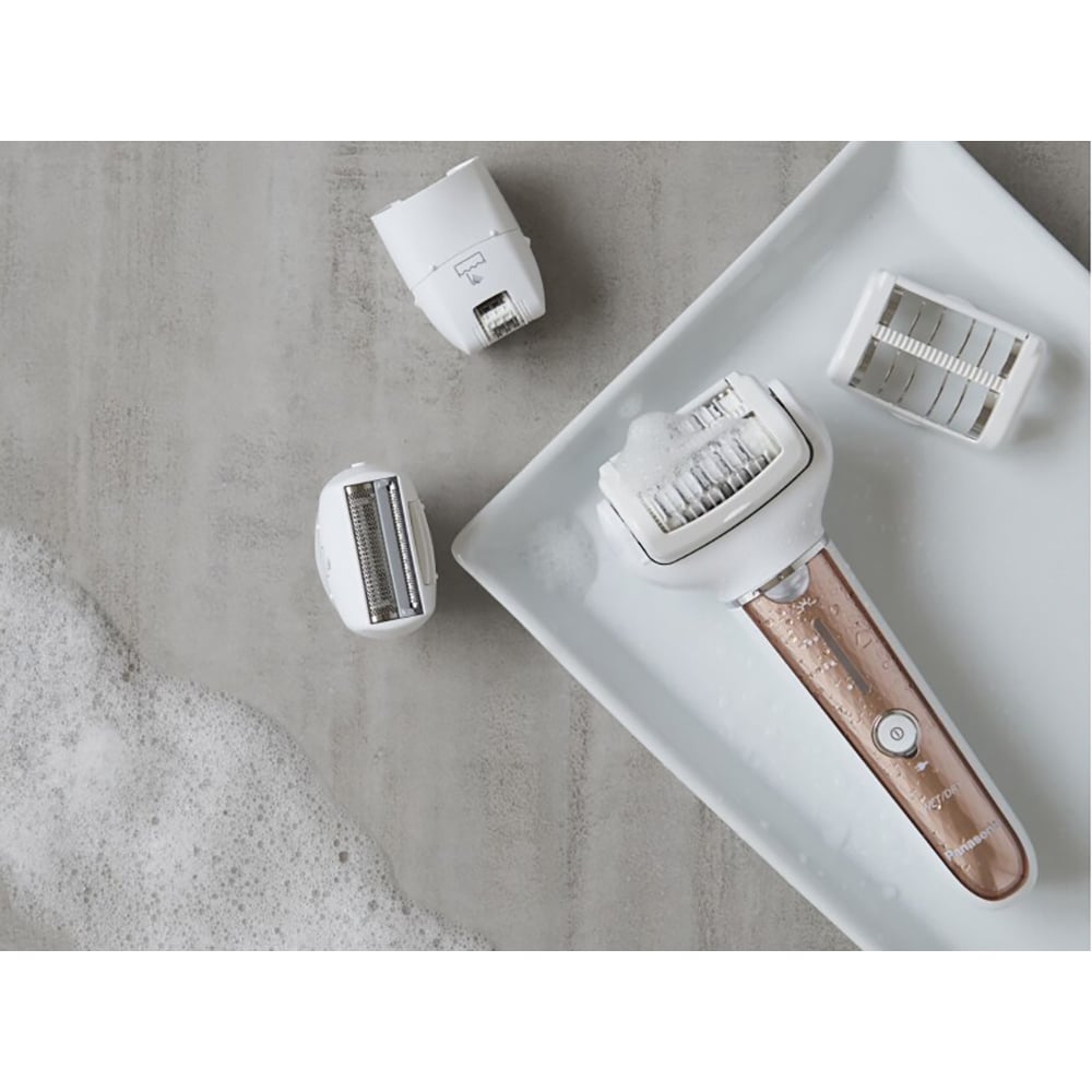 Epilator PANASONIC ES-EL8A-P503, 60 pensete, 3 viteze, 7 accesorii, accumulator, alb-roz