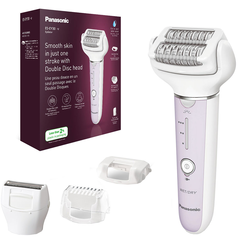 Epilator PANASONIC ES-EY30A-V503, 60 pensete, 3 viteze, 3 accesorii, Wet&Dry, acumulator, mov