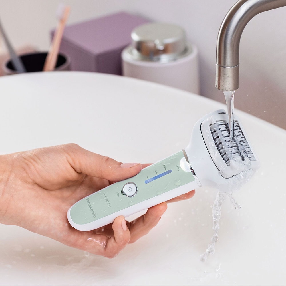 Epilator PANASONIC ES-EY70A-G503, 60 pensete, 3 viteze, 5 accesorii, Wet&Dry, acumulator, verde