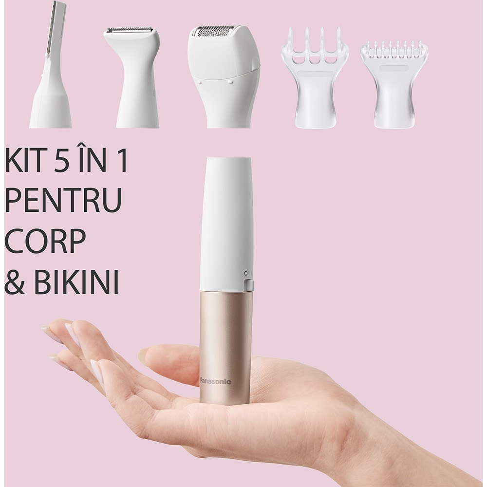 Trimmer corp PANASONIC ES-WM31-P301 5 In 1, baterie, Wet&Dry, 60 min autonomie, roz-alb