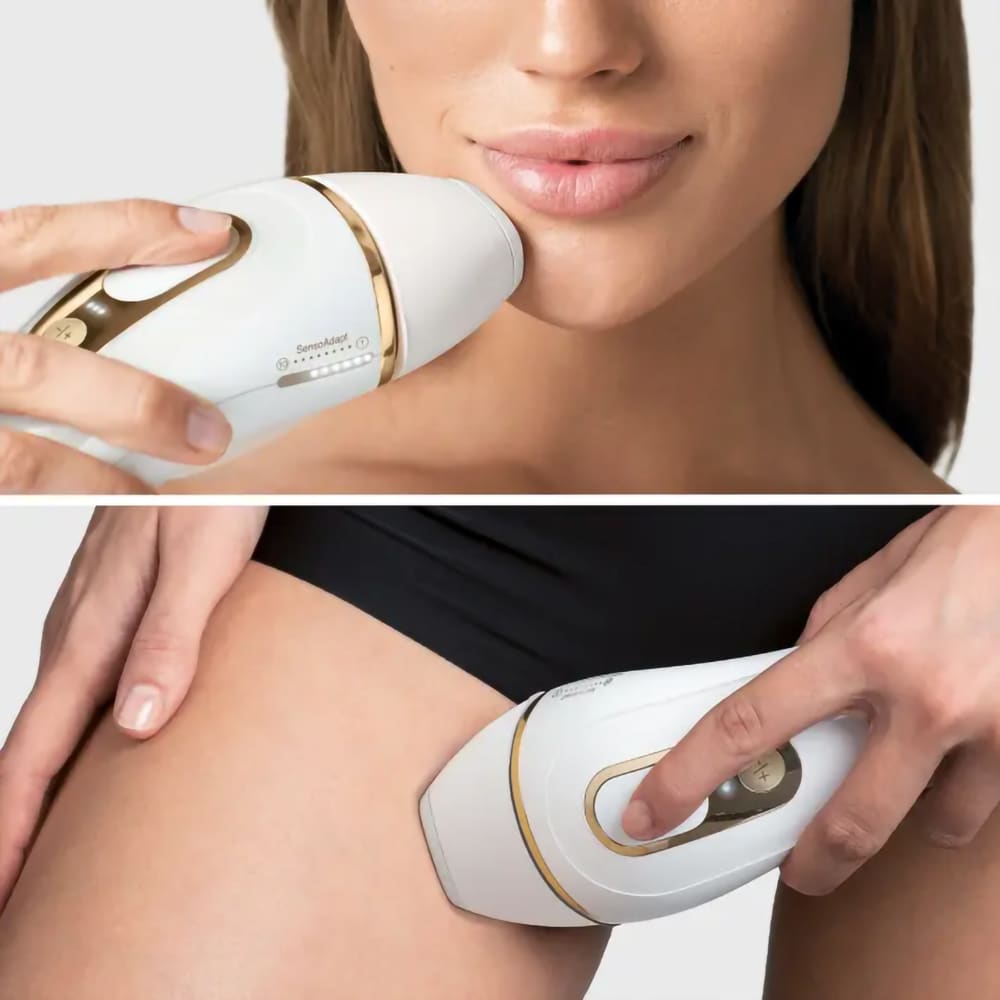 Epilator IPL BRAUN IPL Silk-expert Pro 5 PL5267 Skin Pro 2.0, 400.000 Impulsuri, 3 accesorii, retea, alb-auriu + aparat de ras