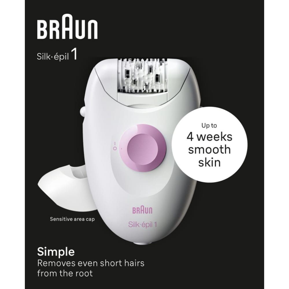 Epilator BRAUN Silk-epil 1 SE1-010, 20 pensete, 1 viteza, retea, alb-roz
