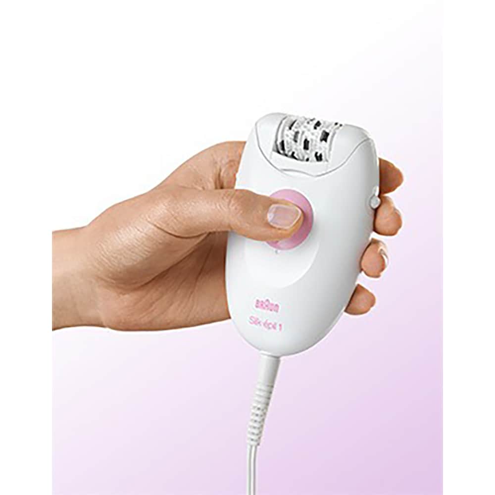 Epilator BRAUN Silk-epil 1 SE1-010, 20 pensete, 1 viteza, retea, alb-roz