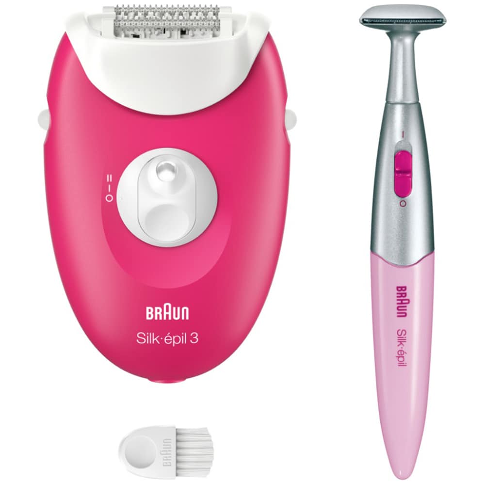 Epilator BRAUN SE3-202 Silk-epil 3, 20 pensete, 2 viteze, 1 accesoriu, SmartLight, retea, roz