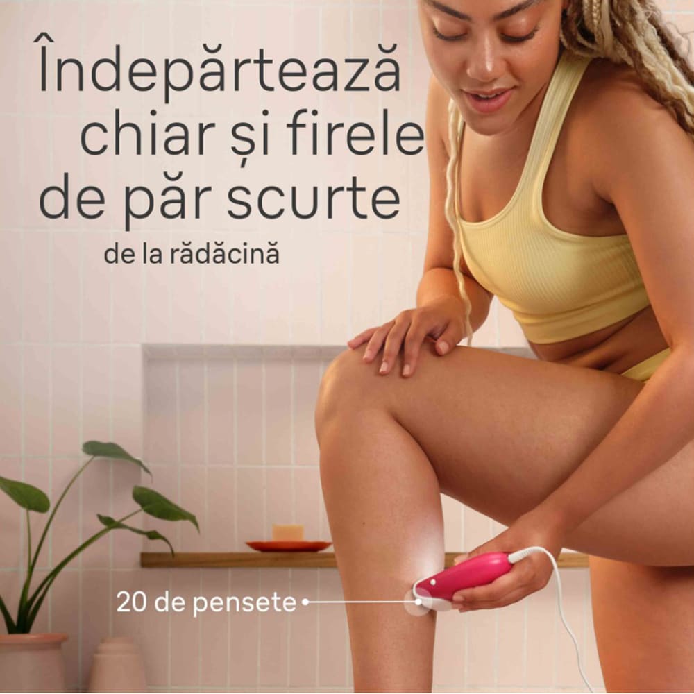 Epilator BRAUN SE3-202 Silk-epil 3, 20 pensete, 2 viteze, 1 accesoriu, SmartLight, retea, roz