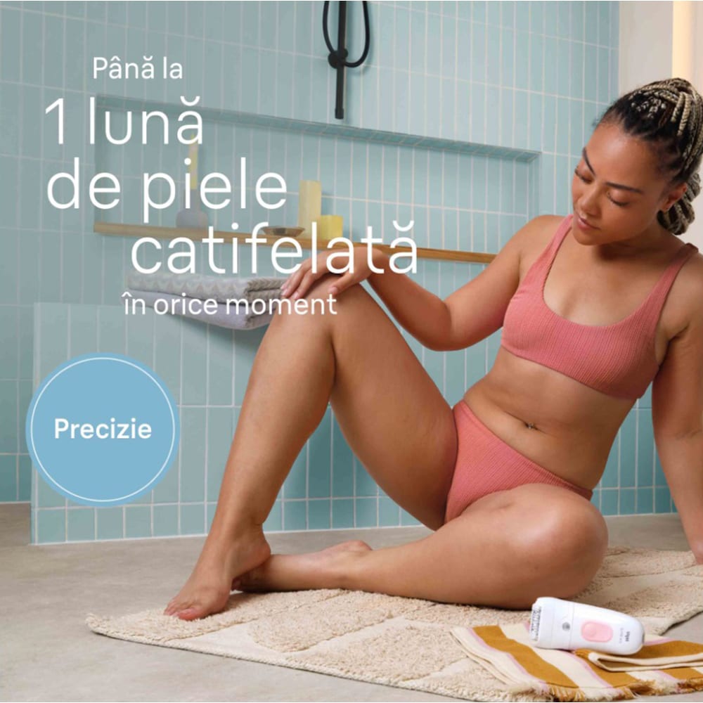 Epilator BRAUN Silk-epil 5 SE5-060, 28 pensete, 2 viteze, 4 accesorii, SmartLight, MicroGrip, Wet&Dry, acumulator, alb-roz flamingo