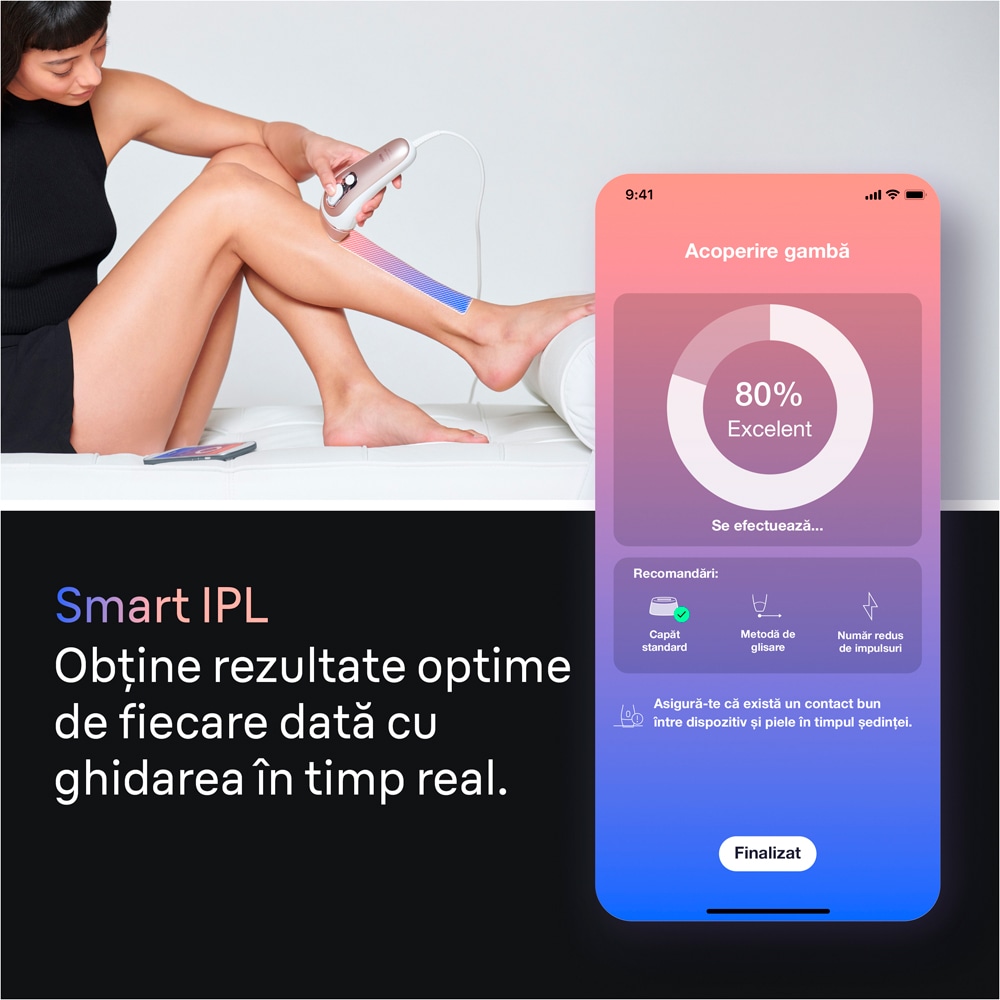 Epilator IPL BRAUN Skin i-Expert Pro 7 PL7147, 400000 impulsuri, 10 viteze, 3 accesorii, SkinPro 2.0, reatea, alb-bronz