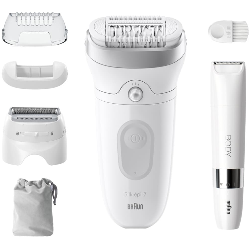 Epilator BRAUN SE7-441, 40 pensete, 2 viteze, 5 accesorii, SmartLight, MicroGrip, Wet&Dry, acumulator, alb-argintiu