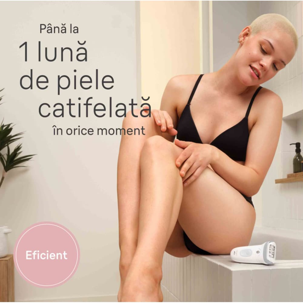 Epilator BRAUN SE7-441, 40 pensete, 2 viteze, 5 accesorii, SmartLight, MicroGrip, Wet&Dry, acumulator, alb-argintiu