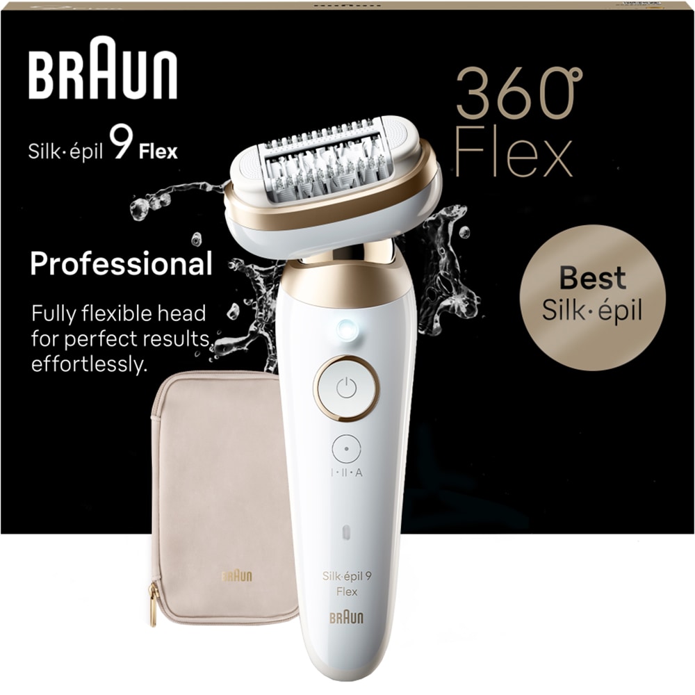 Epilator BRAUN Silk-epil 9 Flex SES9-011, 40 pensete, 2 viteze, 2 accesorii, SmartLight, Smart Touch, MicroGrip, Wet&Dry, acumulator, alb-auriu