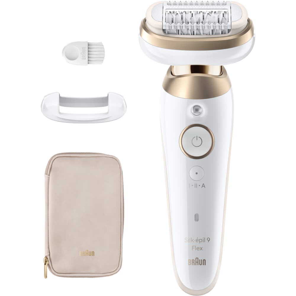 Epilator BRAUN Silk-epil 9 Flex SES9-011, 40 pensete, 2 viteze, 2 accesorii, SmartLight, Smart Touch, MicroGrip, Wet&Dry, acumulator, alb-auriu