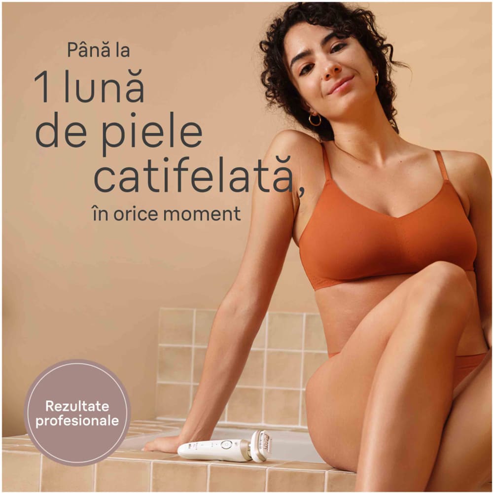 Epilator BRAUN Silk-epil 9 Flex SES9-011, 40 pensete, 2 viteze, 2 accesorii, SmartLight, Smart Touch, MicroGrip, Wet&Dry, acumulator, alb-auriu
