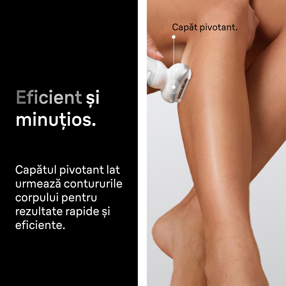 Epilator BRAUN Silk-epil 9 SES9-030, 40 pensete, 2 viteze, 3 accesorii, SmartLight, Smart Touch, MicroGrip, Wet&Dry, acumulator, alb-gri