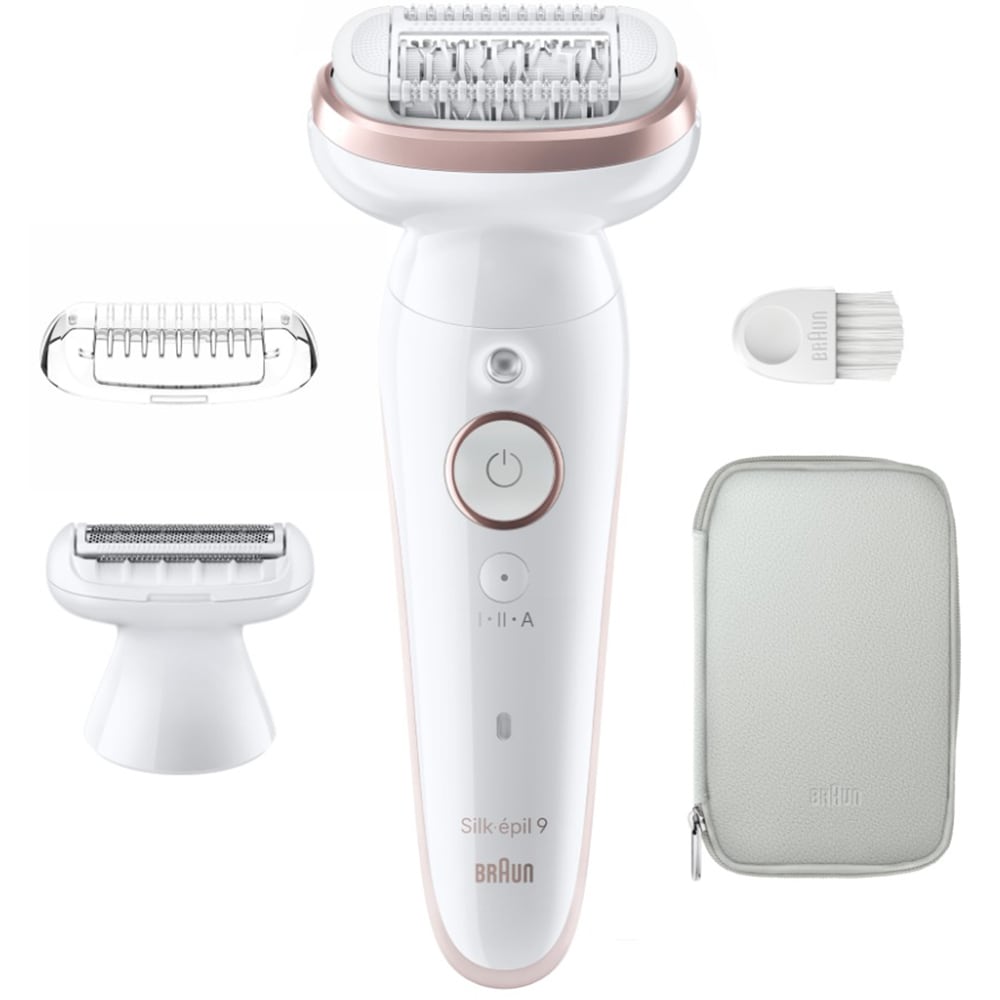 Epilator BRAUN Silk-epil 9 SES9-030, 40 pensete, 2 viteze, 3 accesorii, SmartLight, Smart Touch, MicroGrip, Wet&Dry, acumulator, alb-rose gold