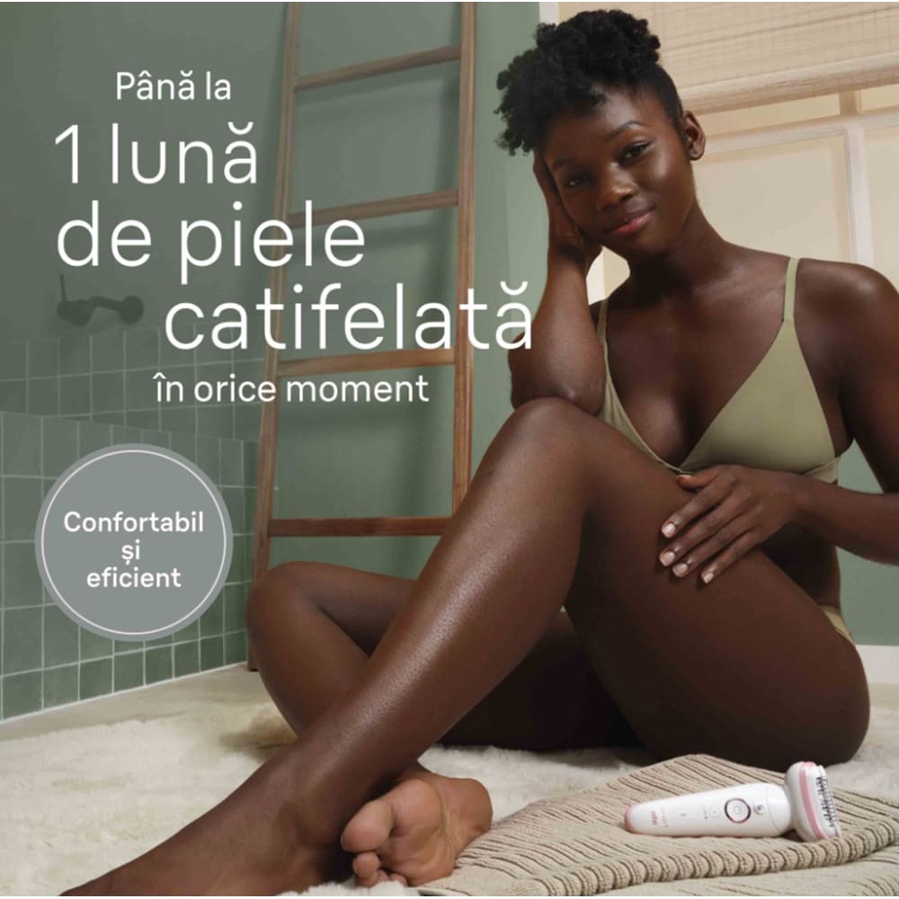 Epilator BRAUN Silk-epil 9 SES9-030, 40 pensete, 2 viteze, 3 accesorii, SmartLight, Smart Touch, MicroGrip, Wet&Dry, acumulator, alb-rose gold
