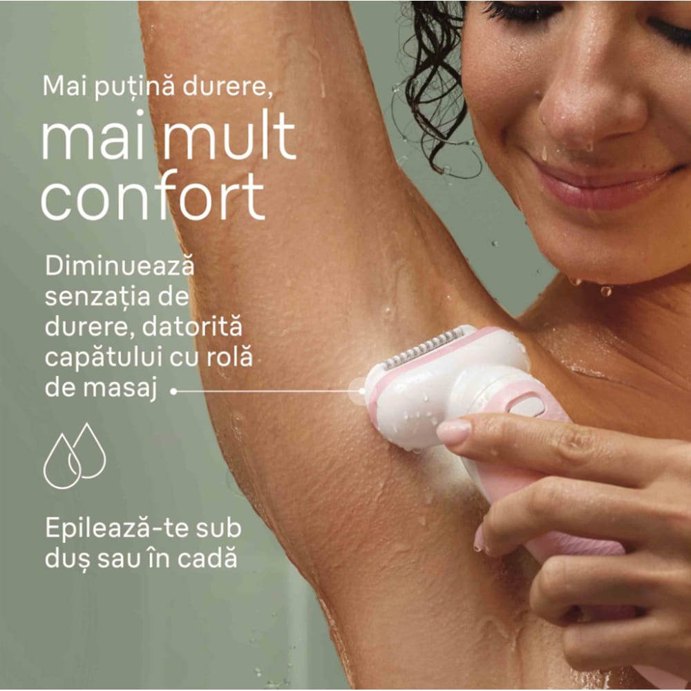 Epilator BRAUN Silk-epil 9 SES9-030, 40 pensete, 2 viteze, 3 accesorii, SmartLight, Smart Touch, MicroGrip, Wet&Dry, acumulator, alb-rose gold