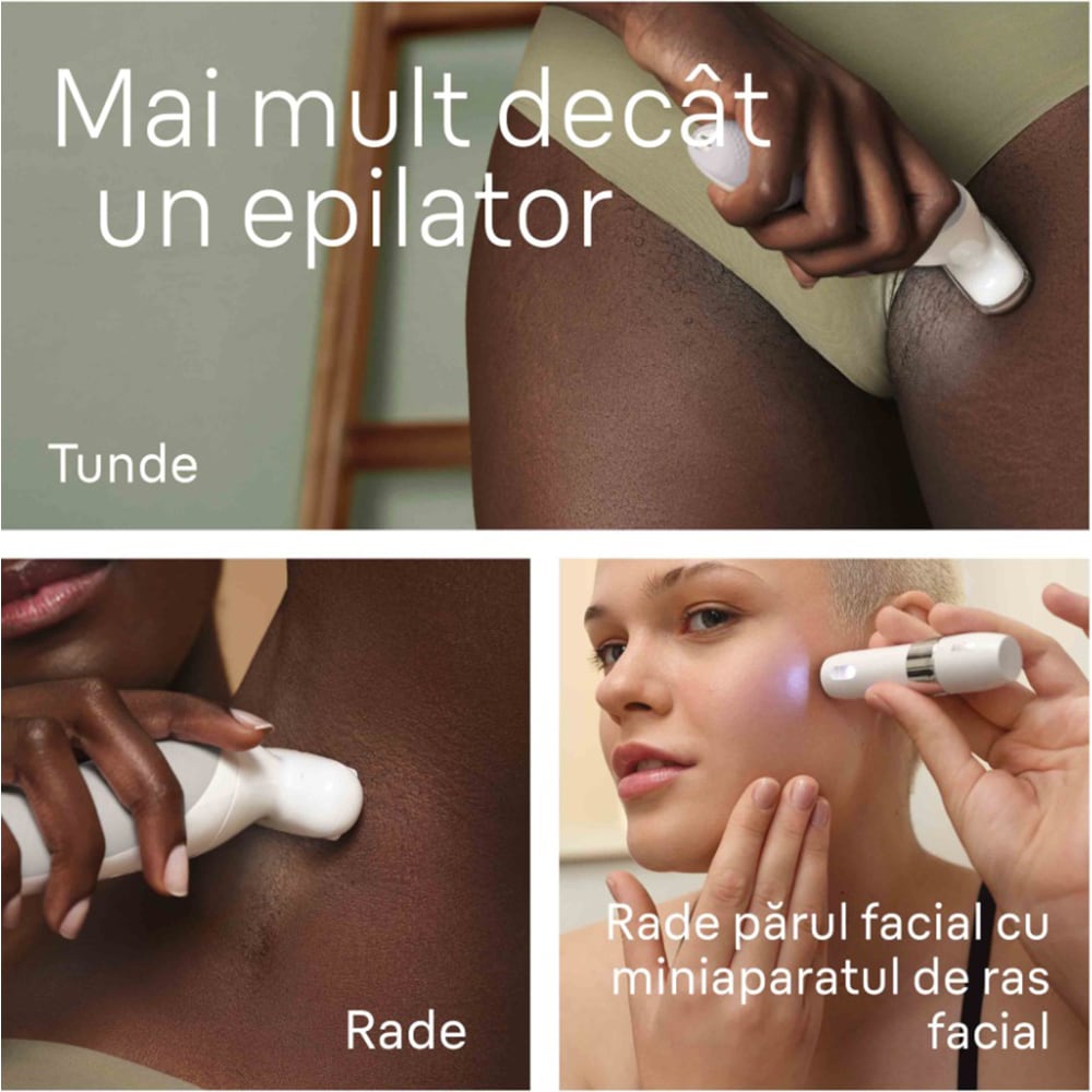 Epilator BRAUN Silk-epil 9 SES9-341, 40 pensete, 2 viteze, 5 accesorii, SmartLight, MicroGrip, Wet&Dry, acumulator, alb-argintiu
