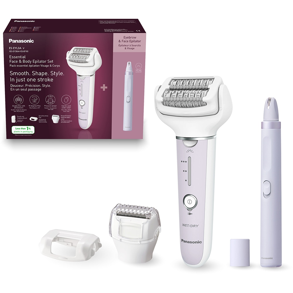 Epilator PANASONIC ES-EYL3, 60 pensete, 3 viteze, 5 accesorii, Wet&Dry, acumulator, roz