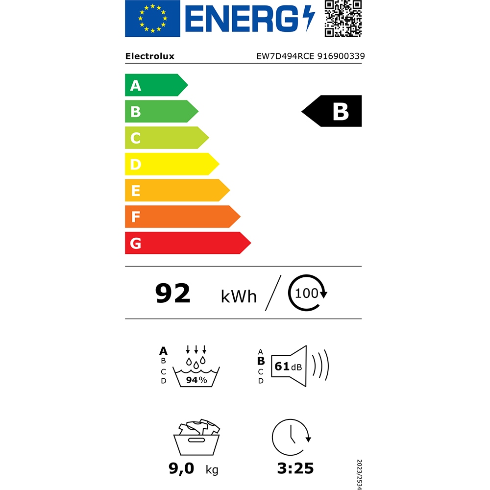 Uscator de rufe ELECTROLUX 700 DelicateCare EW7D494RCE, Pompa de caldura, 9 kg, 12 programe, Clasa B, alb
