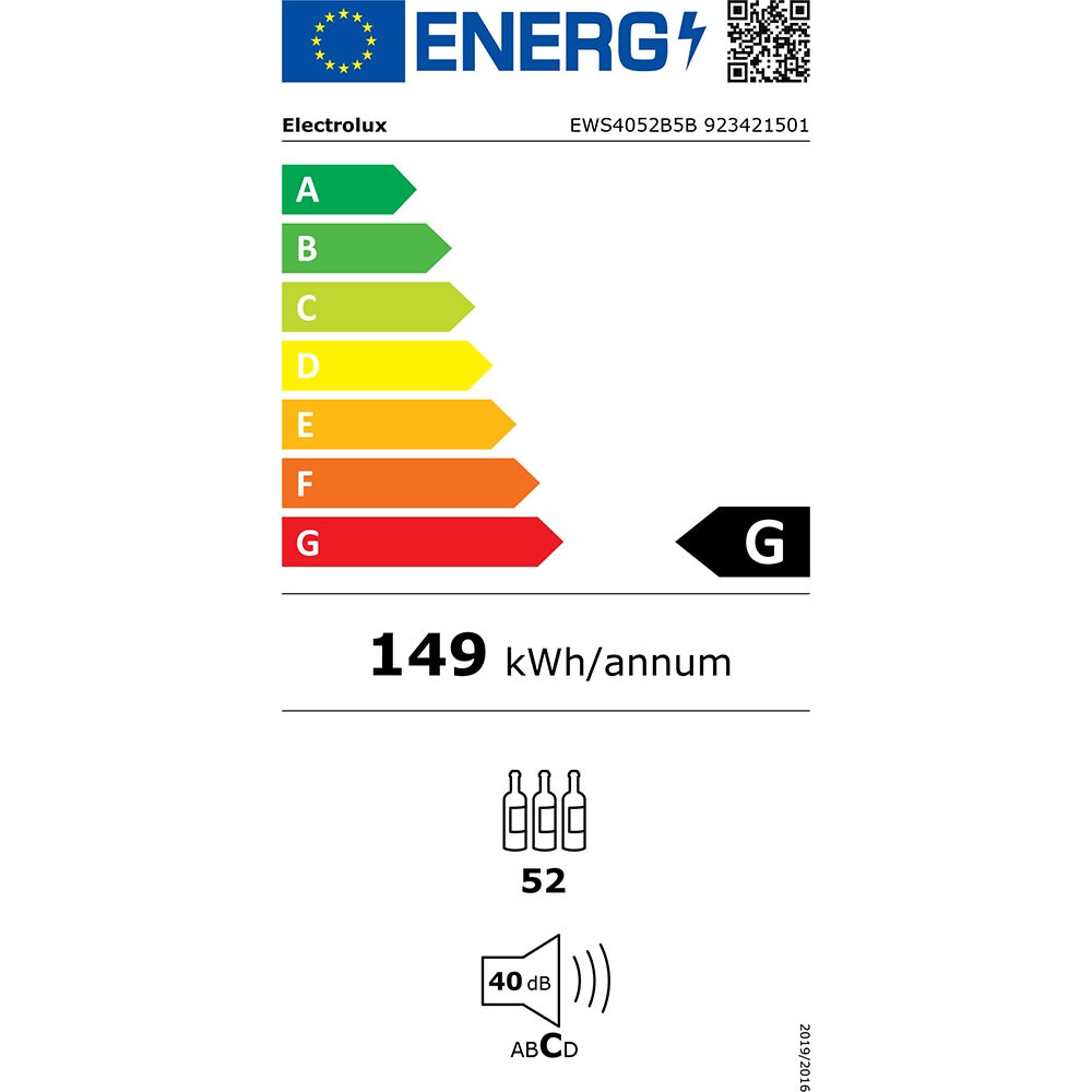 Racitor de vinuri incorporabil ELECTROLUX EWS4052B5B, 52 sticle, H 82 cm, Clasa G