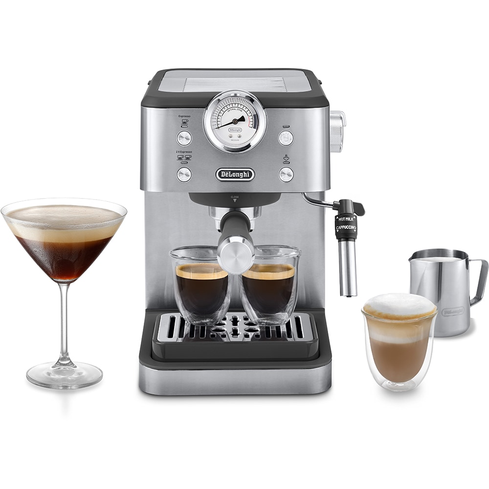 Espressor manual DELONGHI Classic EM450.M, 1.7l 1300W, 15 bar, sistem manual de spumare, argintiu