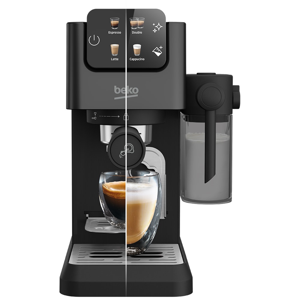 Espressor manual 3in1 BEKO CEP5464DX, 1.1l, 1600W, 20 bar, sistem Cappuccino, negru