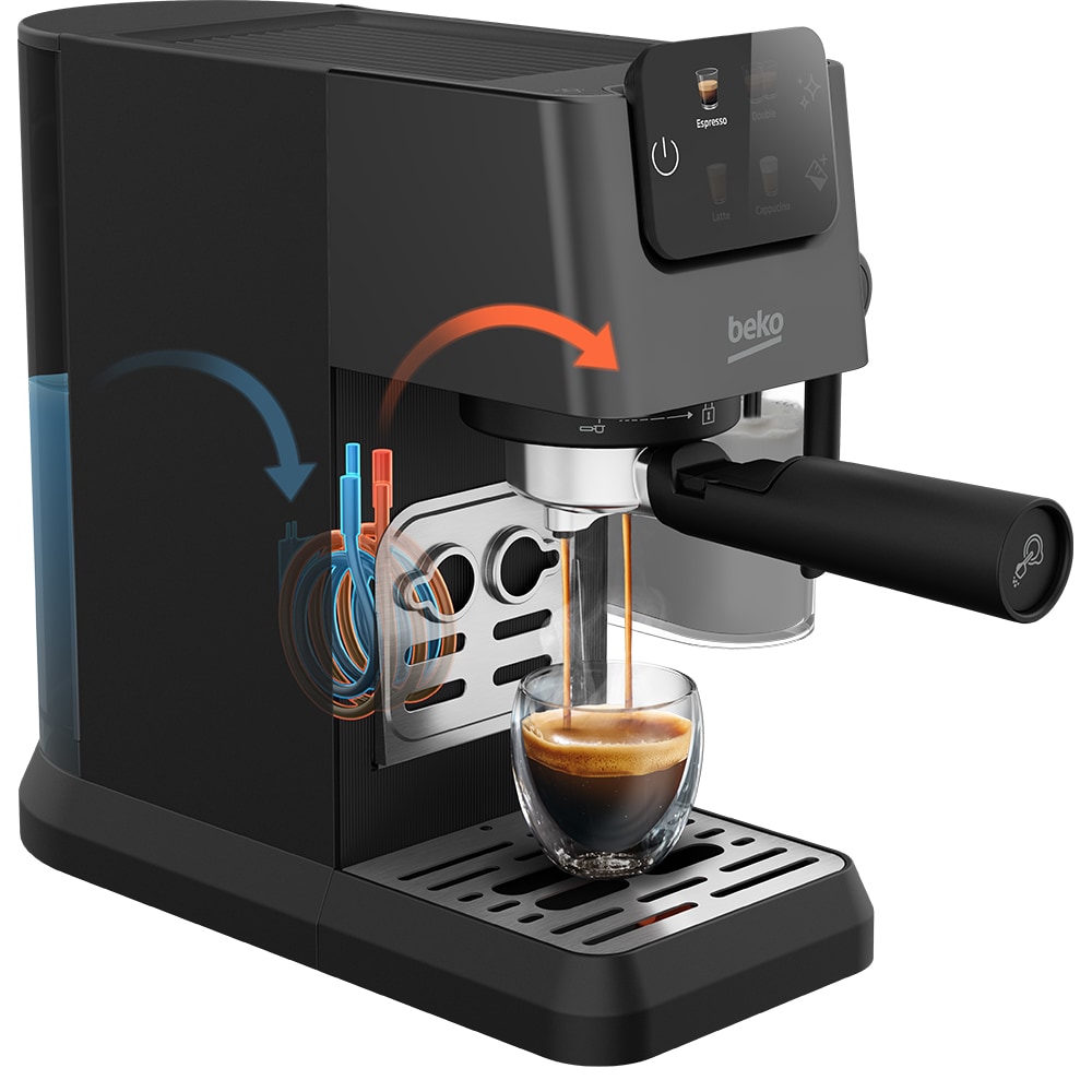 Espressor manual 3in1 BEKO CEP5464DX, 1.1l, 1600W, 20 bar, sistem Cappuccino, negru