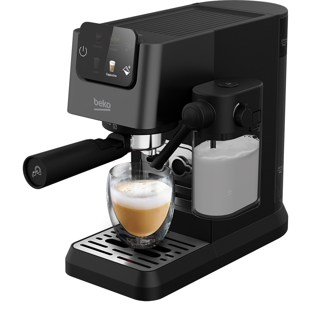 Espressor manual 3in1 BEKO CEP5464DX, 1.1l, 1600W, 20 bar, sistem Cappuccino, negru