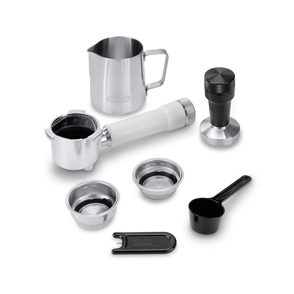 Espressor manual DELONGHI Dedica Duo EC890.WI, 1.1l, 1450W, 15 bar, sistem Cappuccino, alb-argintiu