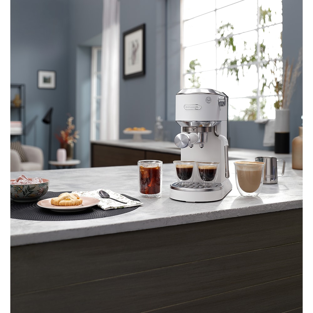 Espressor manual DELONGHI Dedica Duo EC890.WI, 1.1l, 1450W, 15 bar, sistem Cappuccino, alb-argintiu