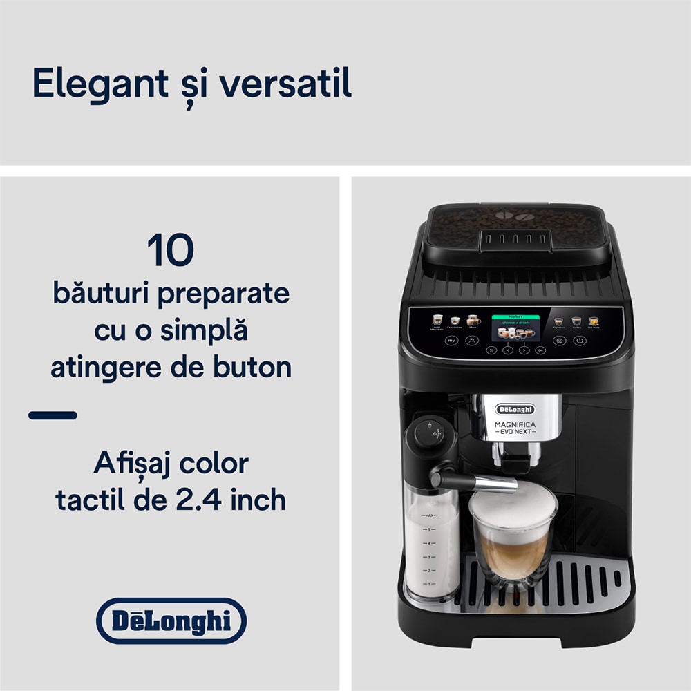 Espressor automat DELONGHI Magnifica Evo Next ECAM310.60.B, 1.9l, 1450W, 15 bar, negru