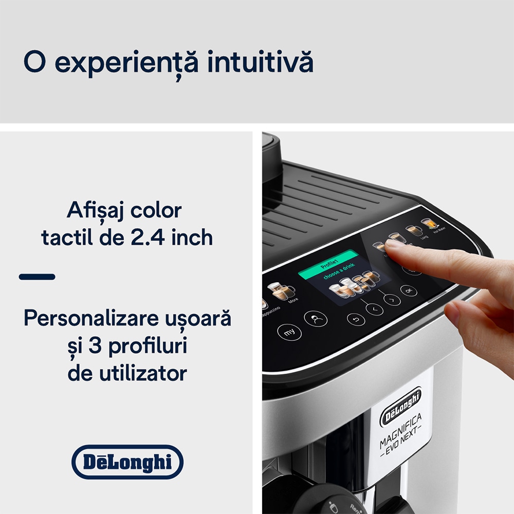 Espressor automat DELONGHI Magnifica Evo Next ECAM310.80.SB, 1.9l, 1450W, 15 bar, argintiu-negru