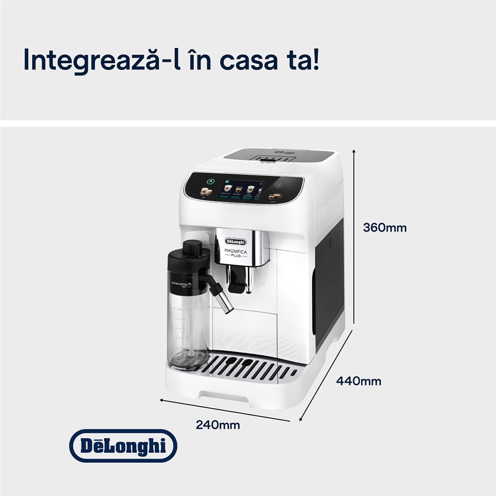 Espressor automat DELONGHI Magnifica Plus ECAM320.60.W, 1.9l, 1450W, 15 bar, alb-negru