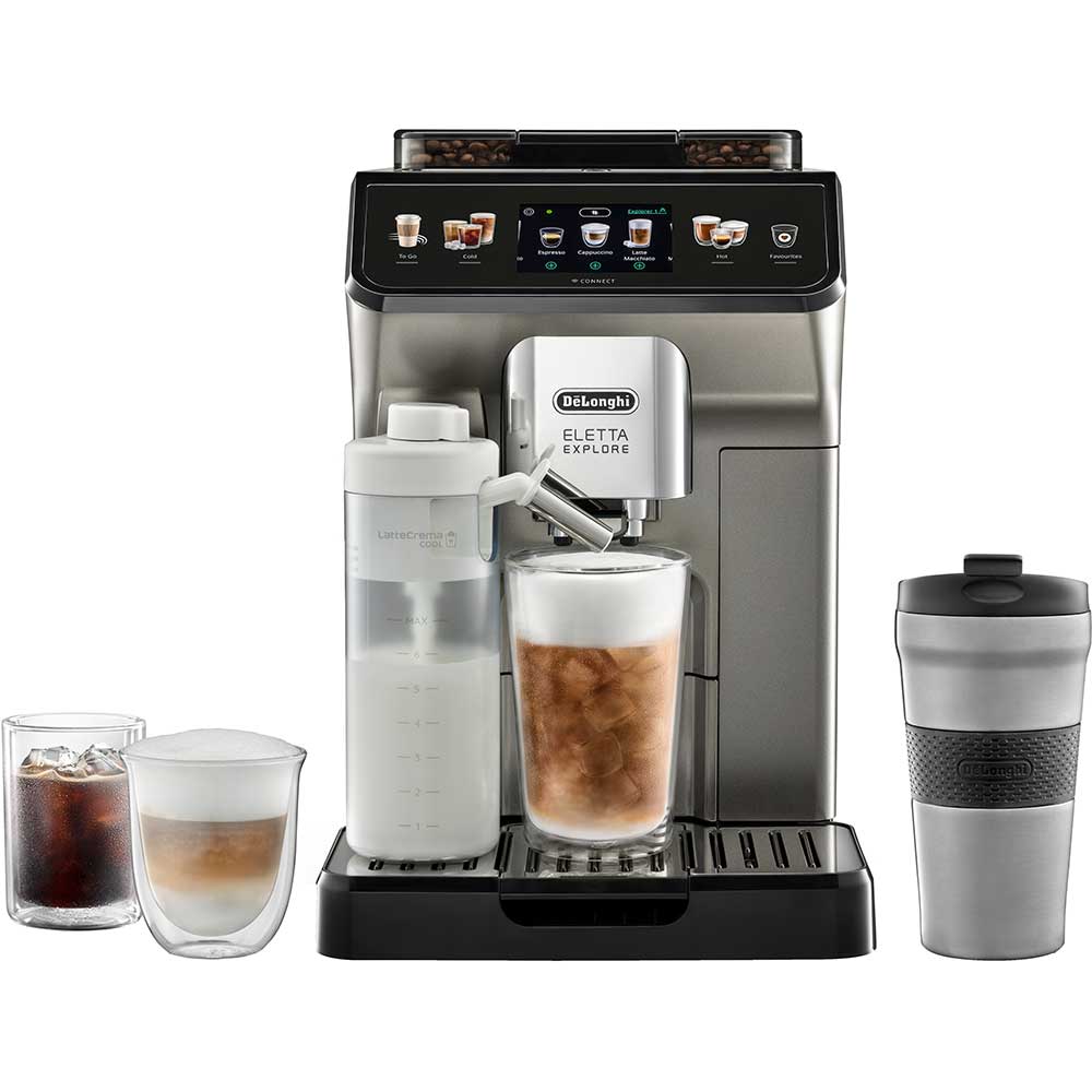 Espressor automat DELONGHI Eletta Explore ECAM 450.86.T, 1.8l, 1450W, 19 bar, argintiu inchis-negru