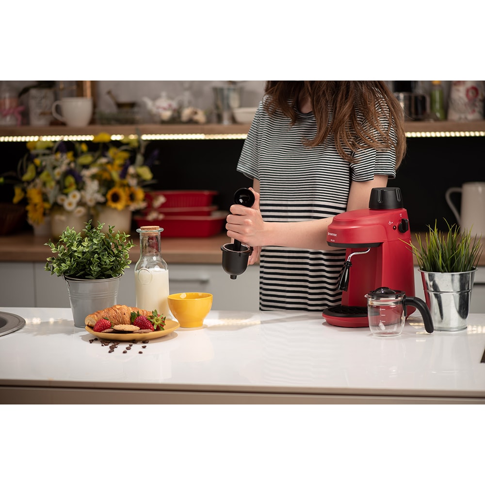 Espressor manual VORTEX VO4009RD, 0.24l, 800W, 3.5 bar, rosu-negru