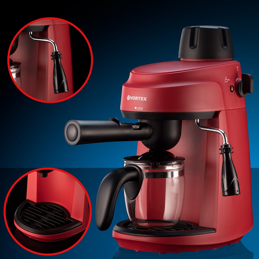 Espressor manual VORTEX VO4009RD, 0.24l, 800W, 3.5 bar, rosu-negru