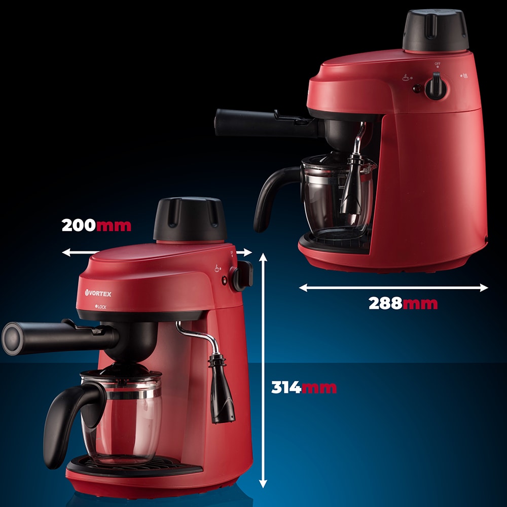Espressor manual VORTEX VO4009RD, 0.24l, 800W, 3.5 bar, rosu-negru