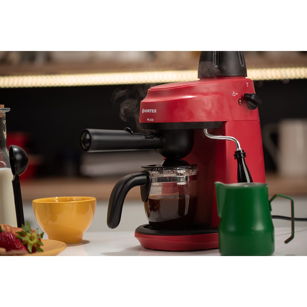 Espressor manual VORTEX VO4009RD, 0.24l, 800W, 3.5 bar, rosu-negru
