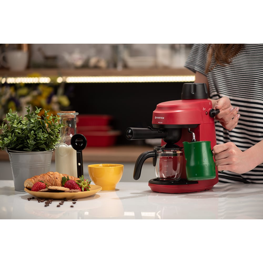 Espressor manual VORTEX VO4009RD, 0.24l, 800W, 3.5 bar, rosu-negru